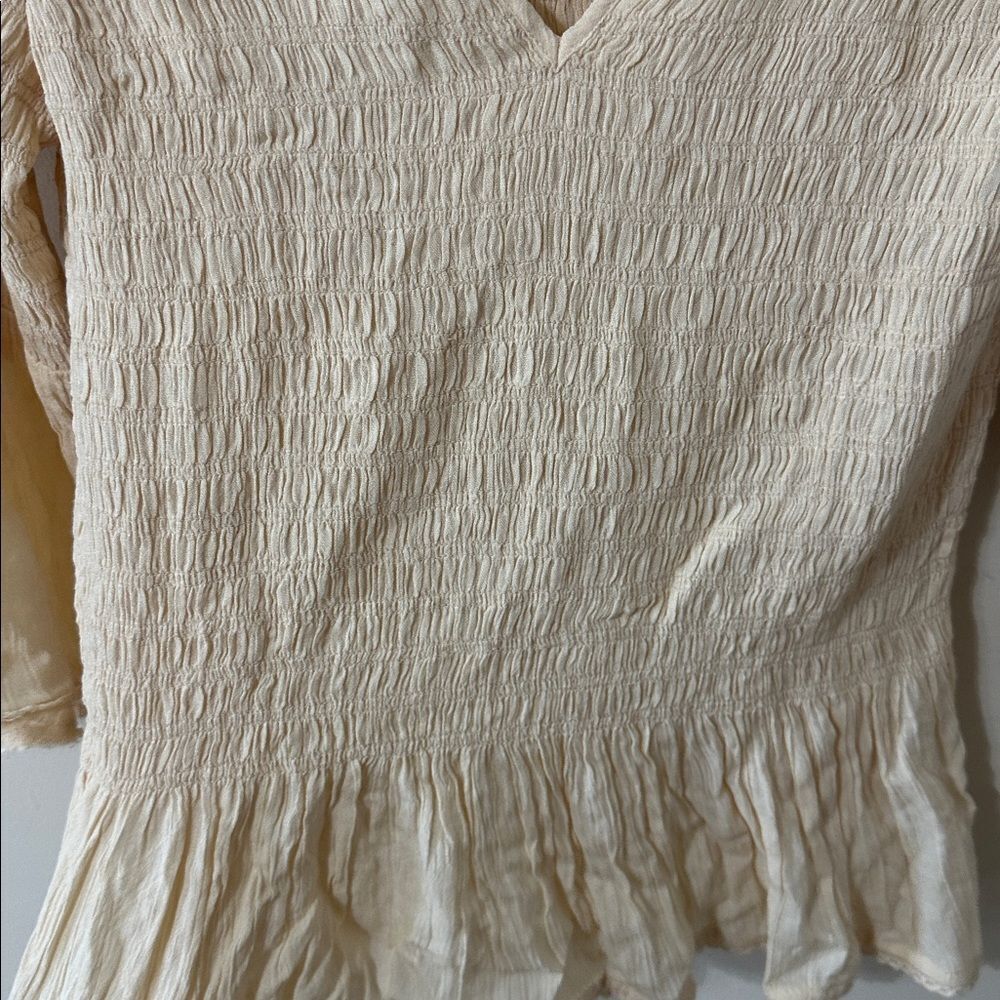NWT Free People Sugar Magnolia smocked bell sleeve blouse in tea color BOHO - Picture 5 of 6